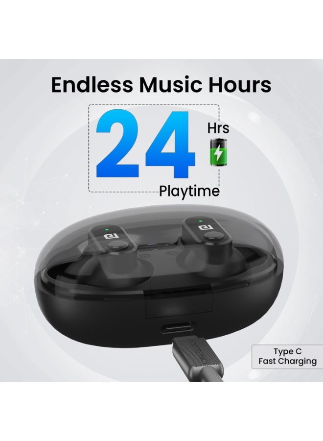 Portronics Harmonics Twins S16 in Ear Wireless TWS Earbuds with 24 Hrs Playtime, Clear Calls, Game & Music Mode, Low Latency, Bluetooth 5.3v, LED Display, Type C Fast Charging(Black) - Image 4